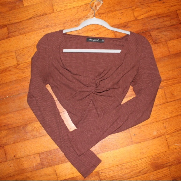 Chocolate Brown Knotted Long Sleeve Top - Picture 1 of 1